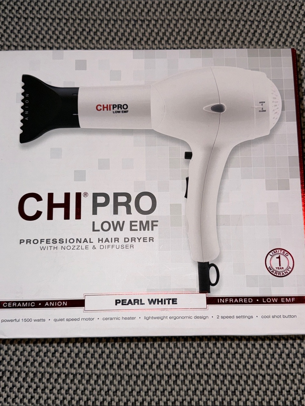 CHI PRO Pearl White Professional Hair Dryer - Low EMF